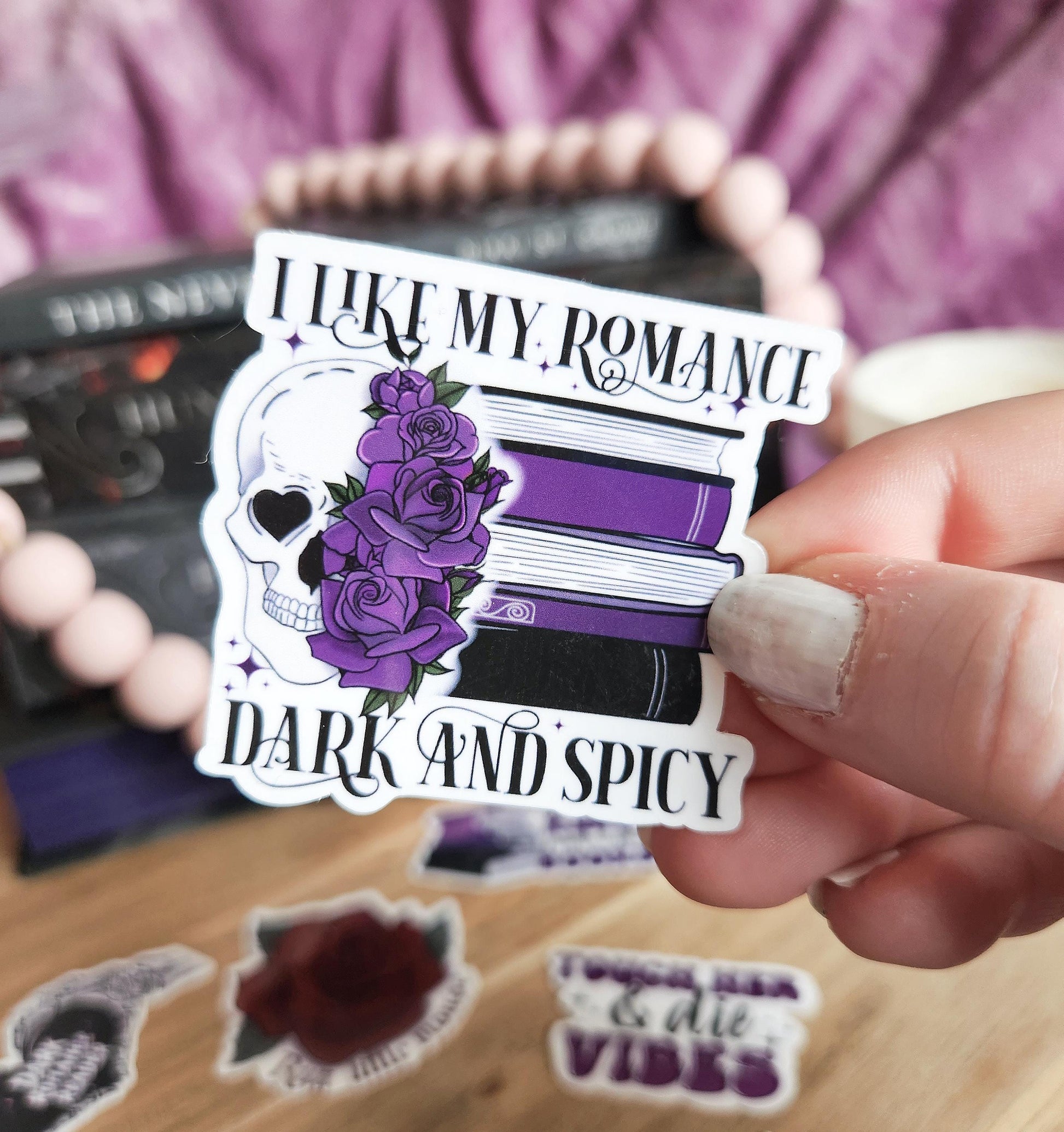 I like my romance dark & spicy sticker / booktok / book addict / books / reader / water resistant | bookish gifts | dark romance | skeleton