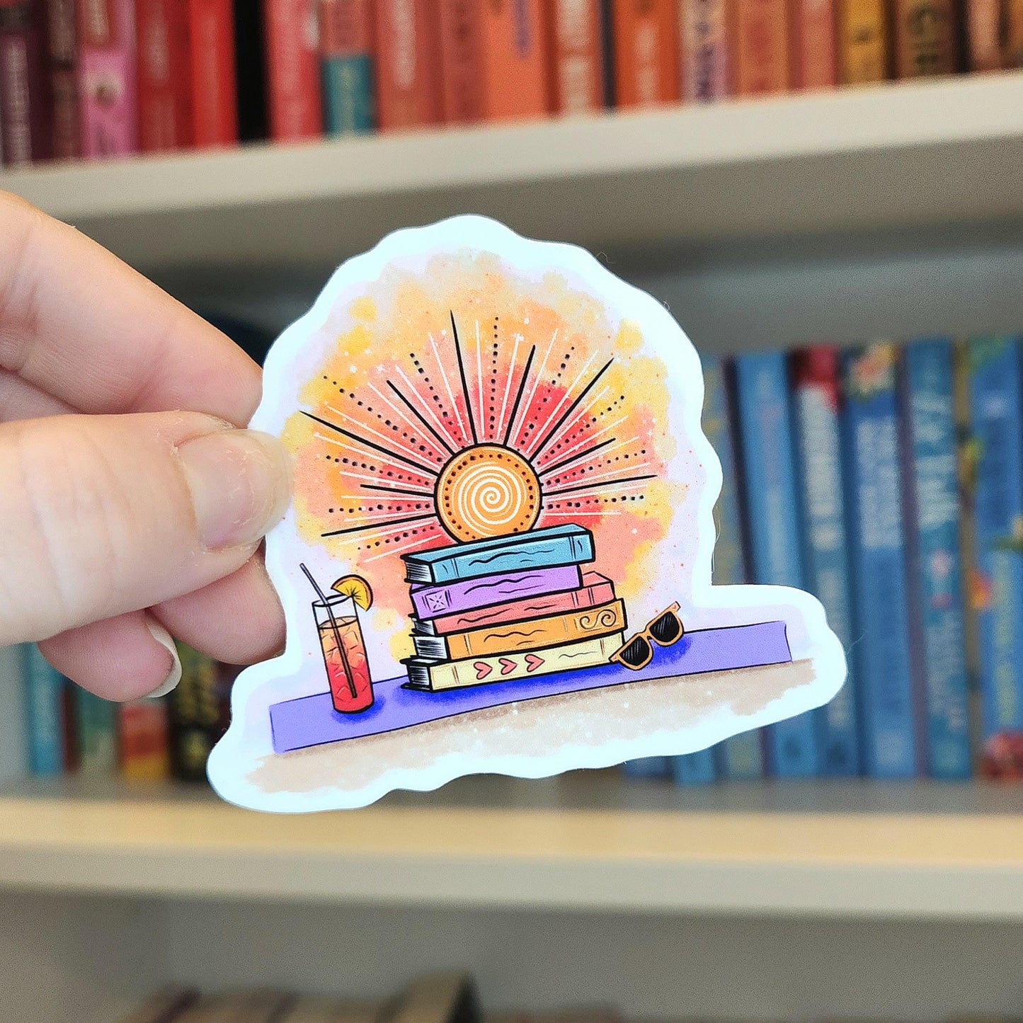 Bookish Summer Sticker – Reader with Cocktail, Water Resistant
