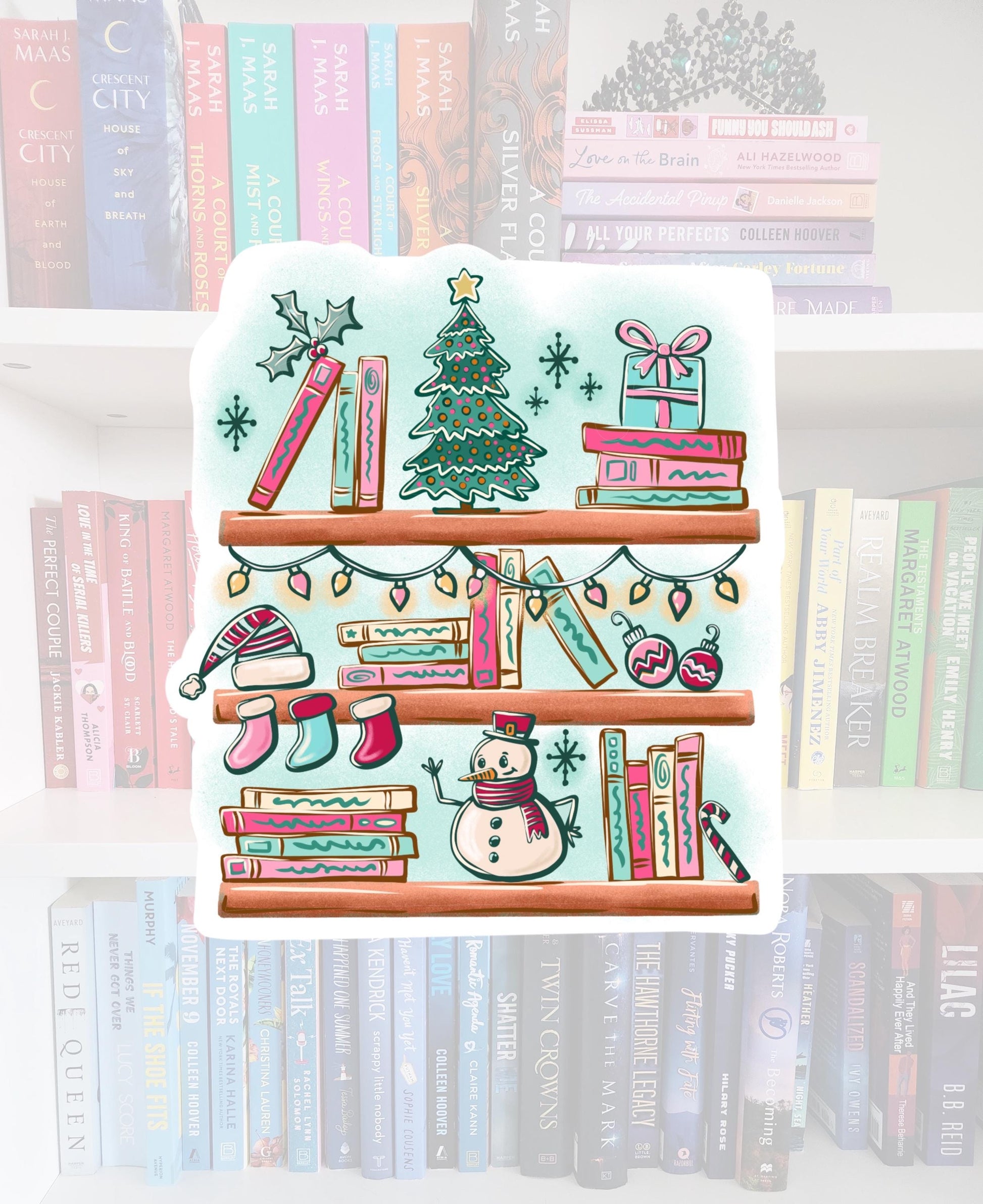 Christmas Bookshelves - STICKER | bookish | booktok | reader | bookaddict | booktok | bookish gifts | holiday | Christmas