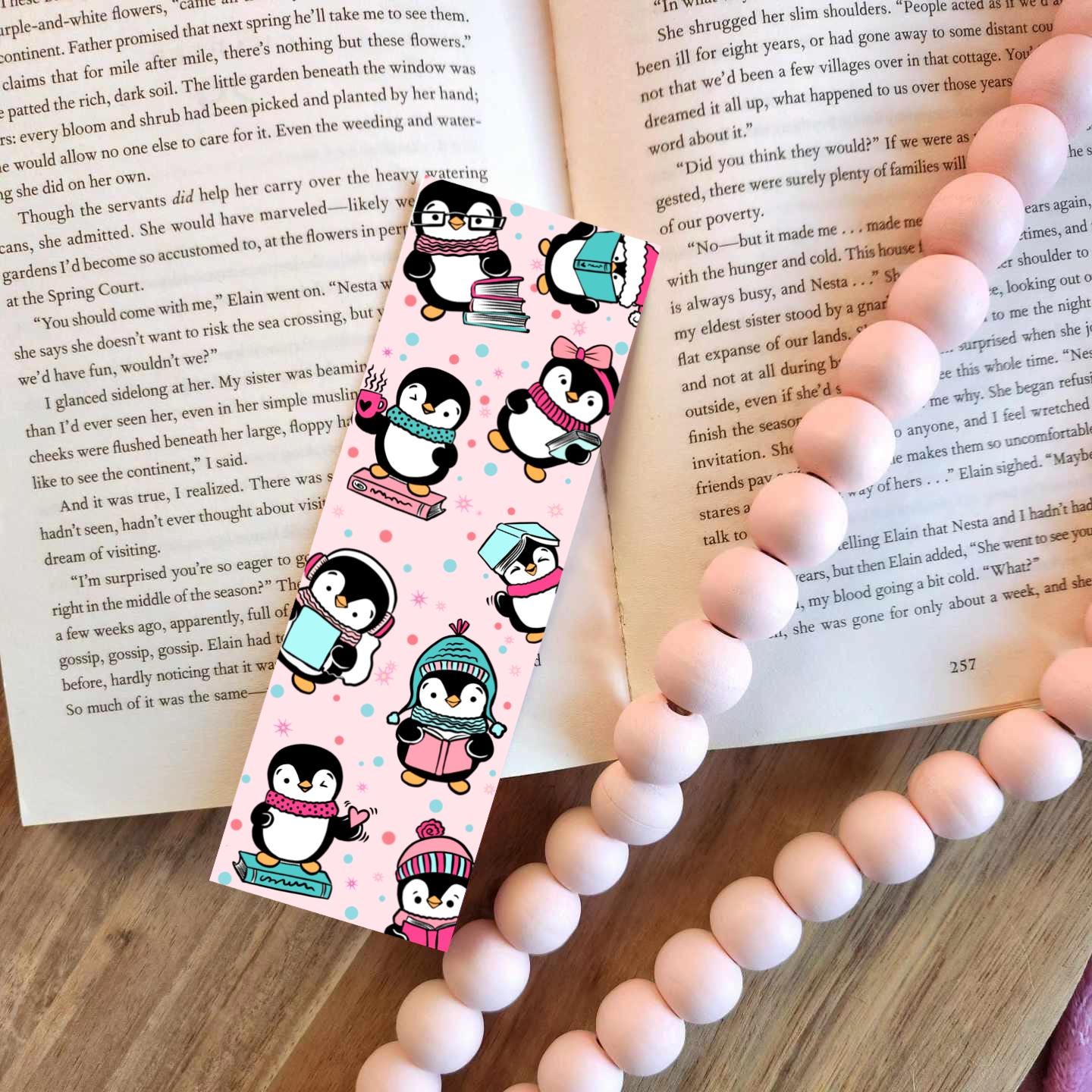 Bookish Penguins | bookishmerch | forest | whimsy | bookish | reader | page holder | Penguin | winter | Christmas | bookish gifts