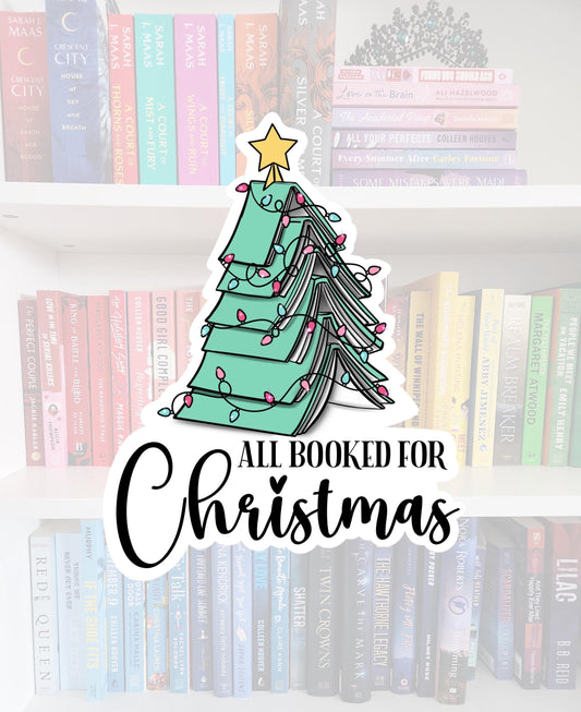 Book Christmas Tree Sticker - "All Booked for Christmas" Vinyl Decal