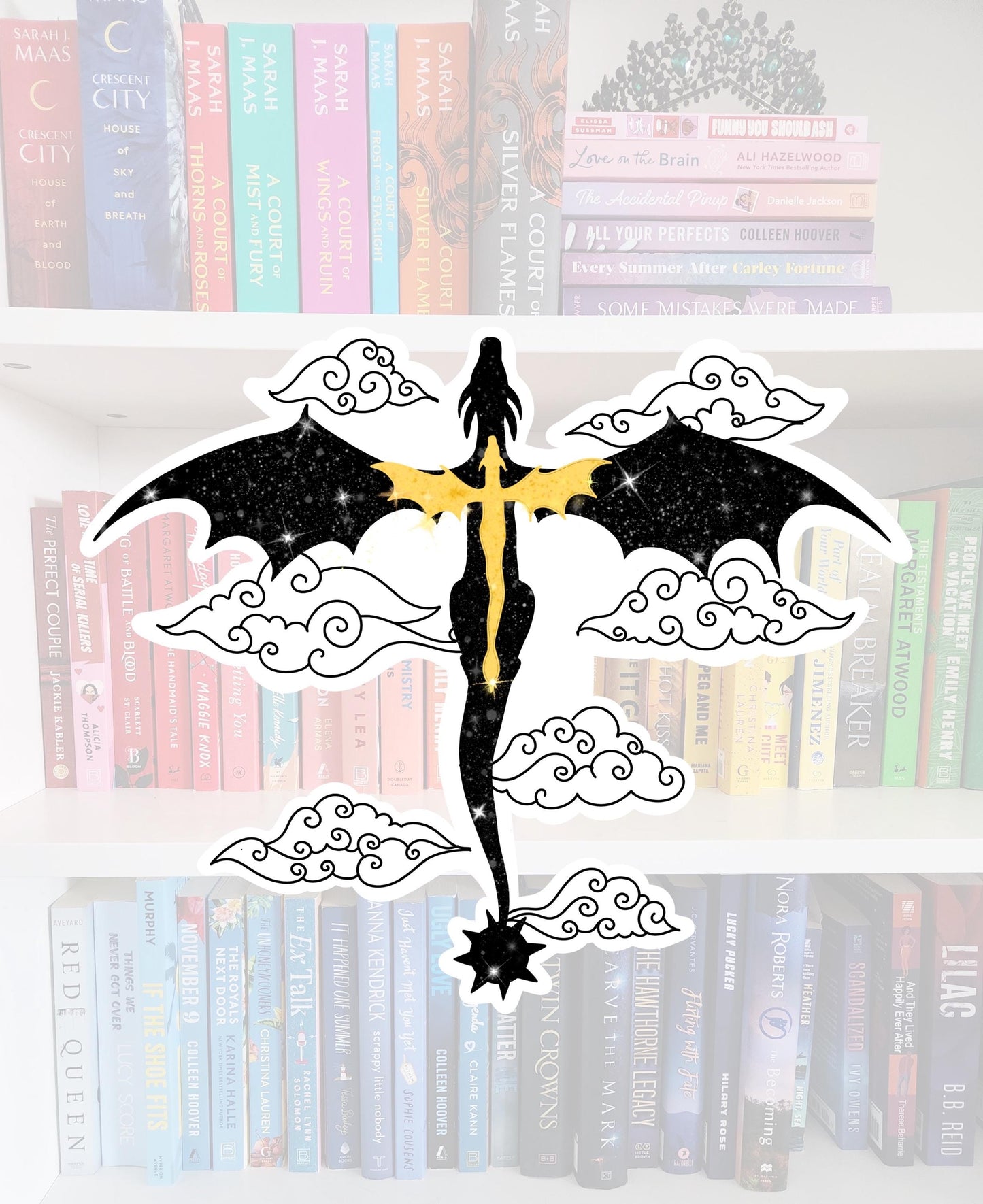 Black and gold dragon with clouds - fantasy sticker | Fourth Wing | dragon | reader | bookish gifts | kindle | books | e-reader | bookish