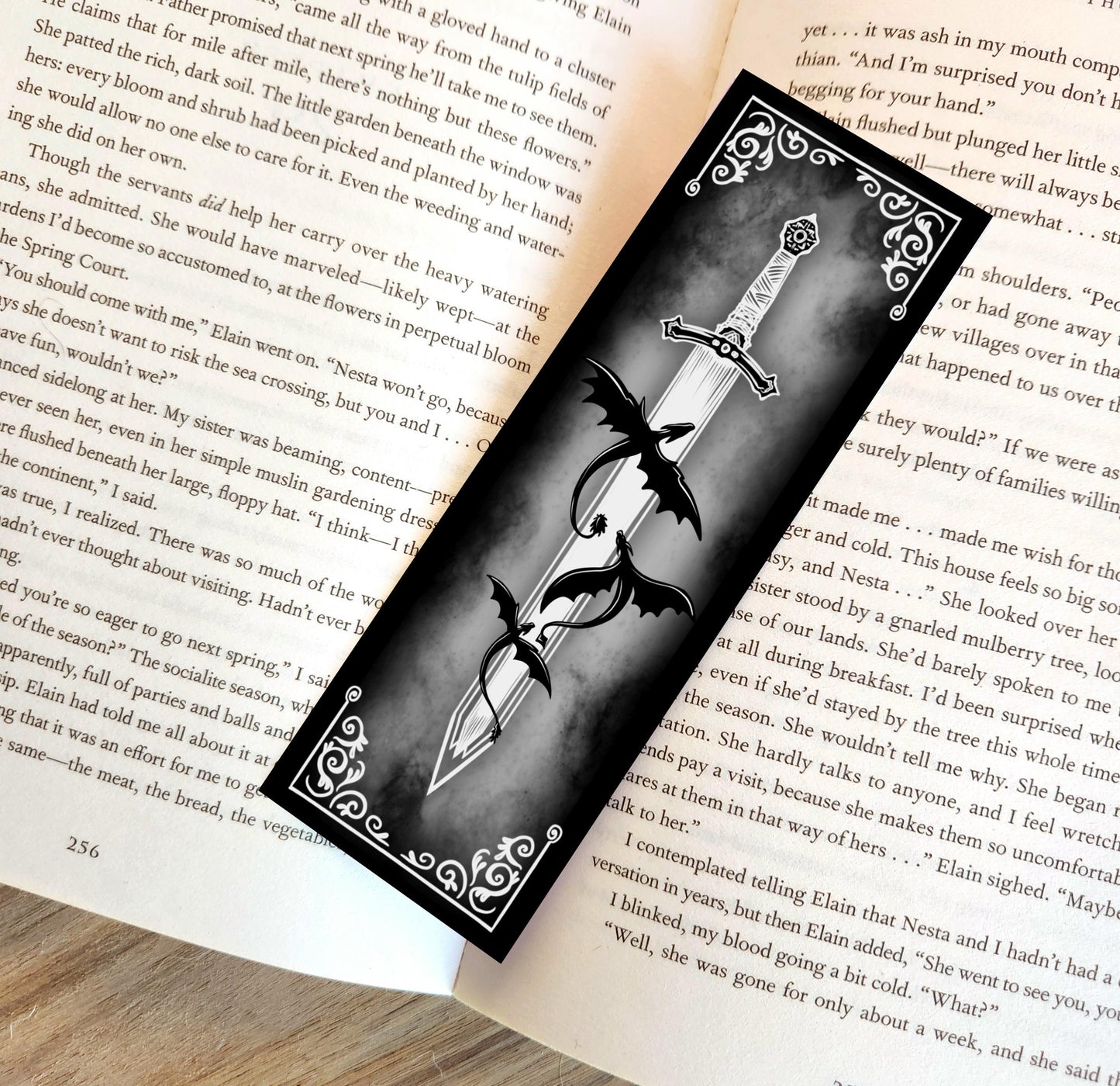 Sword with dragons fantasy bookmark | bookishmerch | dragons | whimsy | bookish | reader | page holder