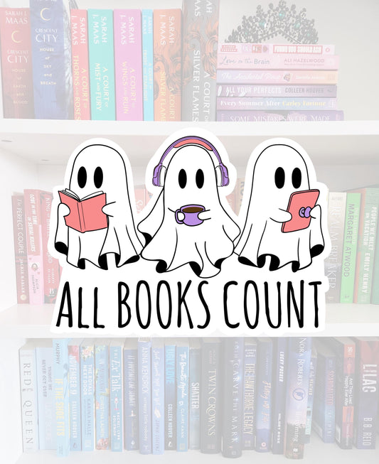 All Books Counts - bookish stickers / booktok / book addict / reader / water resistant | bookish gifts | kindle / laptop / books / worm