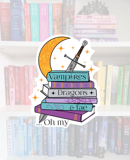 Vampires, dragons & fae, oh my! - bookish sticker | Fourth Wing | fantasy | reader | bookish gifts | kindle | books | e-reader | bookish