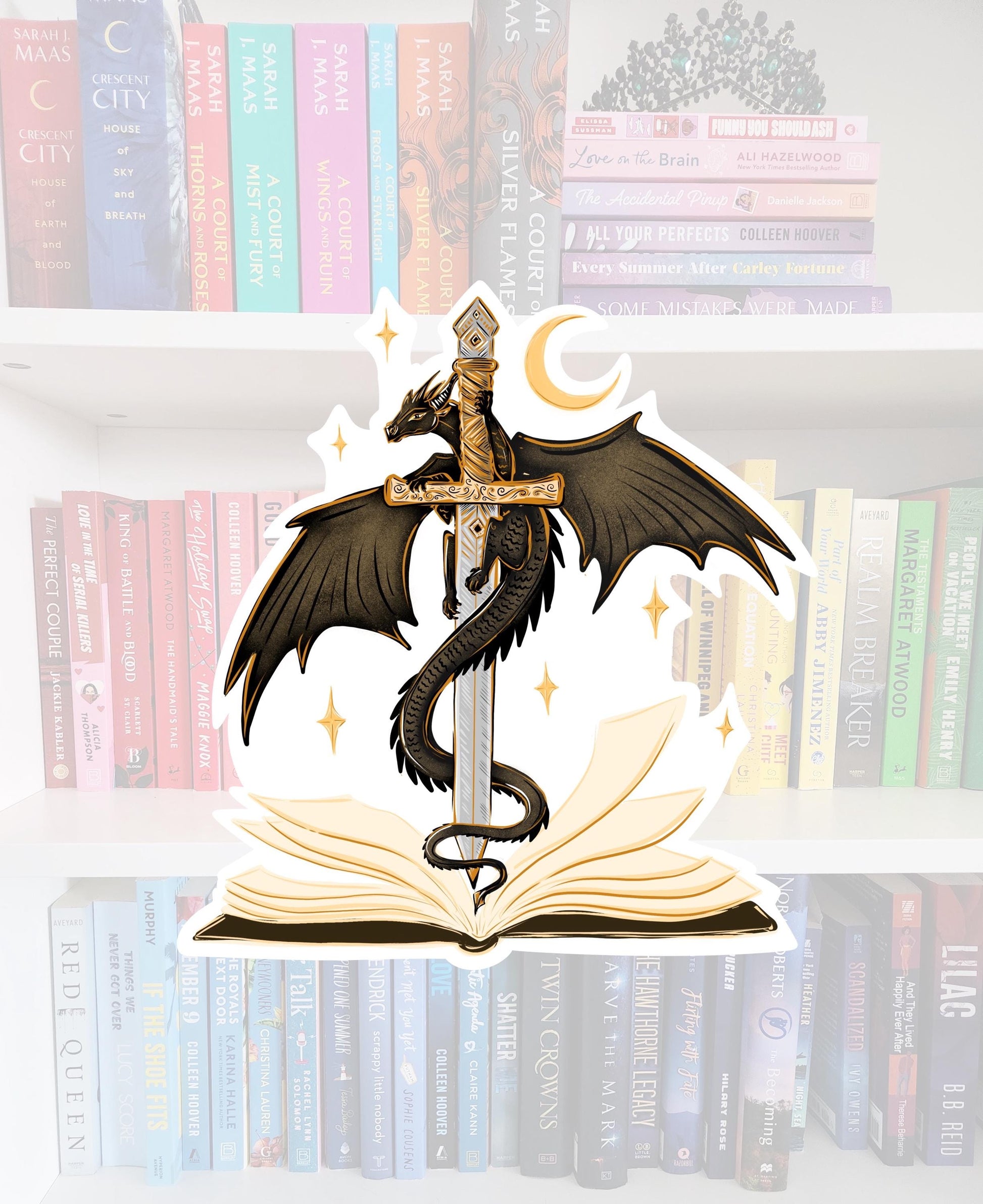 Book Dragon with sword - bookish stickers / booktok / book addict / whimsy / reader / water resistant | bookish gifts | dragon sticker