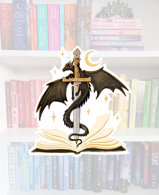 Book Dragon with sword - bookish stickers / booktok / book addict / whimsy / reader / water resistant | bookish gifts | dragon sticker