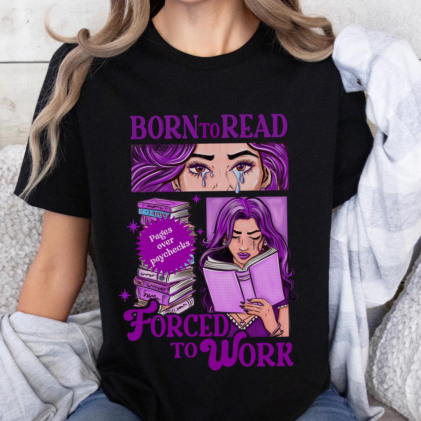 Born to read, forced to work - Bookish Tee, Reading Shirt, Book T-shirt | bookish gifts | book merch | apparel | tshirts | gift | comic book