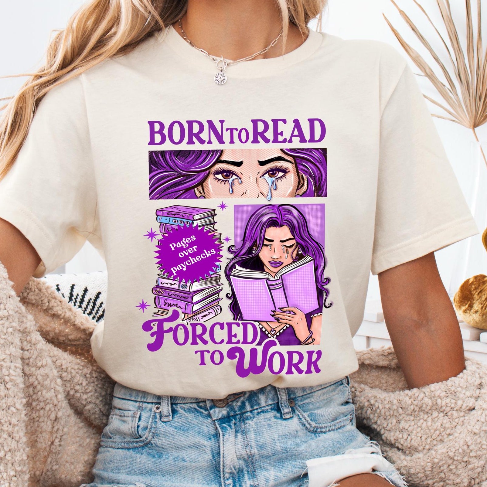 Born to read, forced to work - Bookish Tee, Reading Shirt, Book T-shirt | bookish gifts | book merch | apparel | tshirts | gift | comic book
