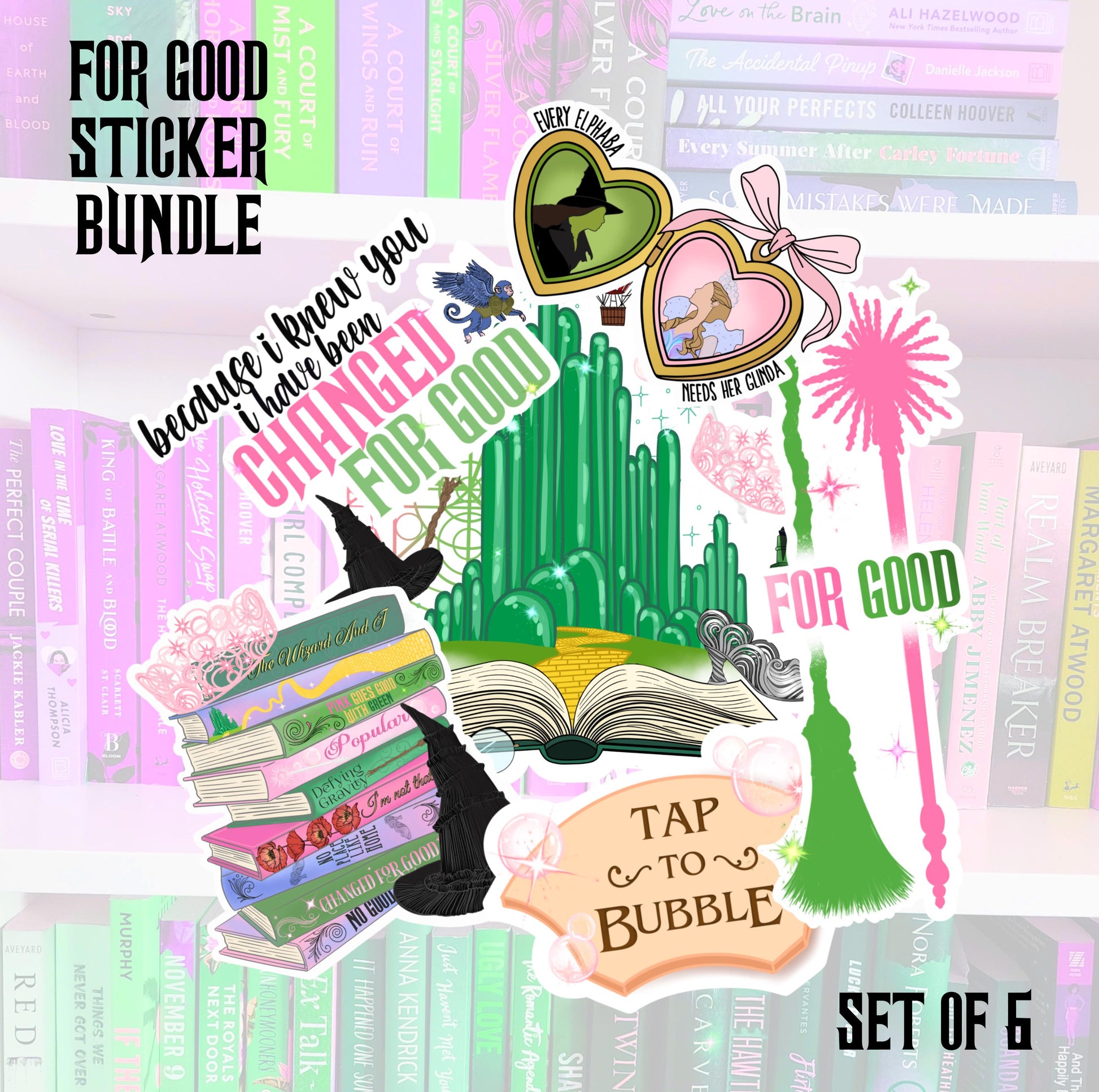 Wicked For Good Inspired Sticker Bundle | Book Lover Laptop Stickers | kindle stickers | water resistant