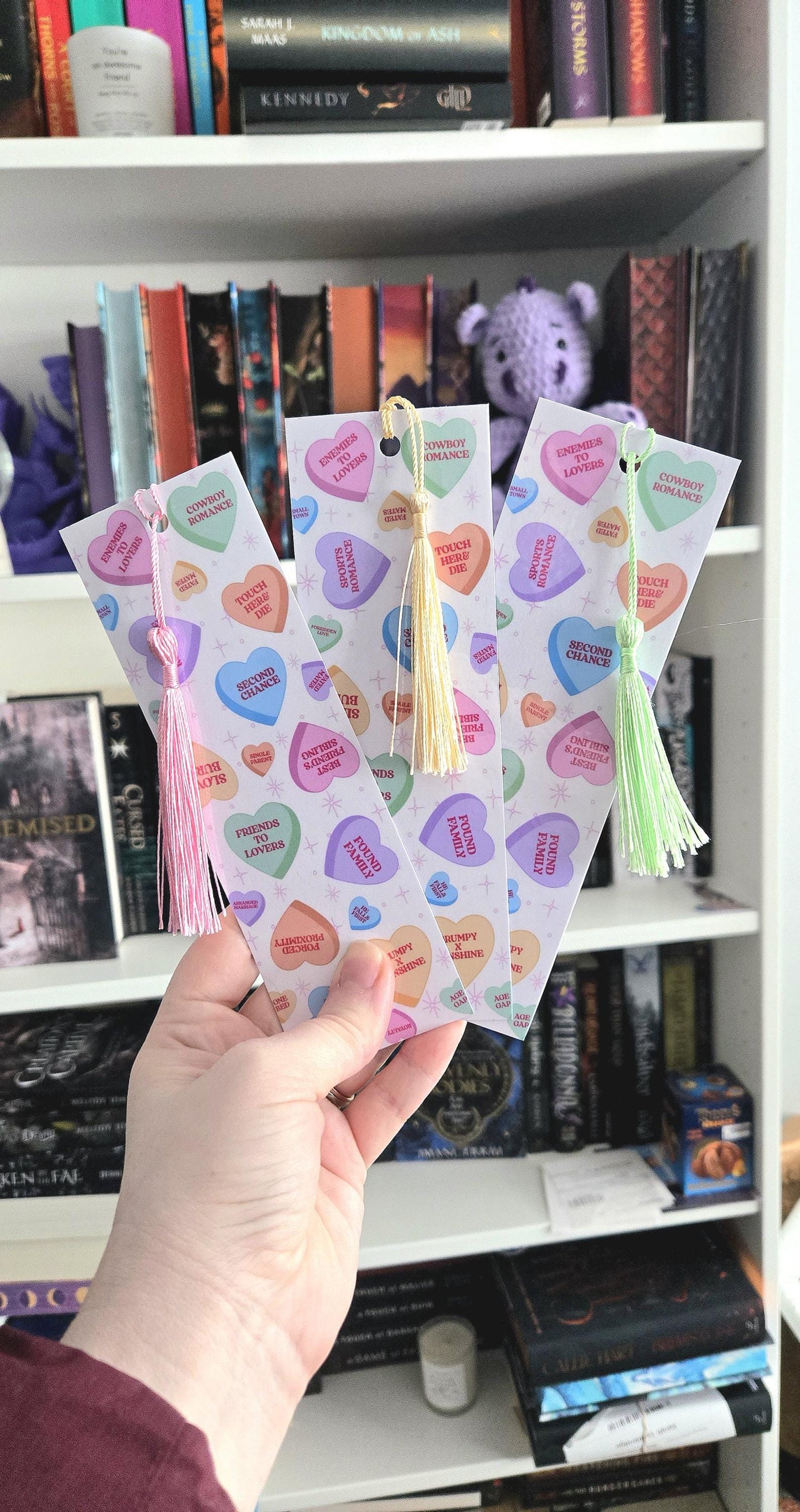 Book trope candy hearts Bookmark | bookish | romance | page holder | bookish gifts | bookish merch | books | gifts | reader